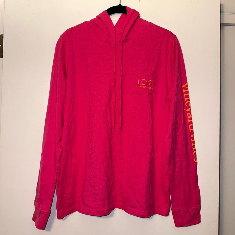 Vineyard Vines Unisex Small Hot Pink Orange Graphic Hooded Long Sleeve Shirt EUC
